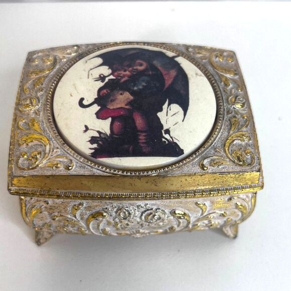 Farrington Hummel Theme Trinket Jewelry Box Ornate Scroll Victorian Style Japan - Picture 1 of 11